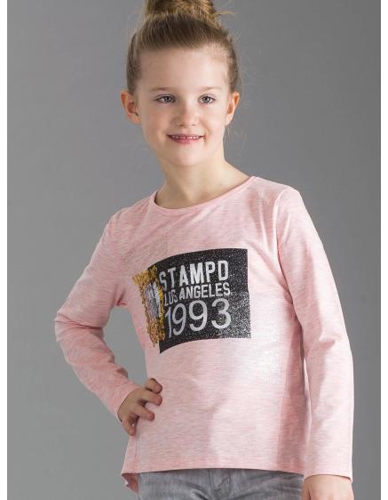 Világos rózsaszín lány blúz nyomtatással és flitterekkel