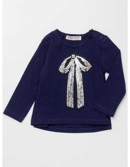 Námornícka modrá blúzka pre dievčatá s flitrovou aplikáciou