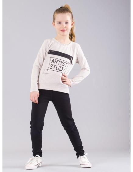 Bézs színű lány blúz nyomtatással és zsebbel