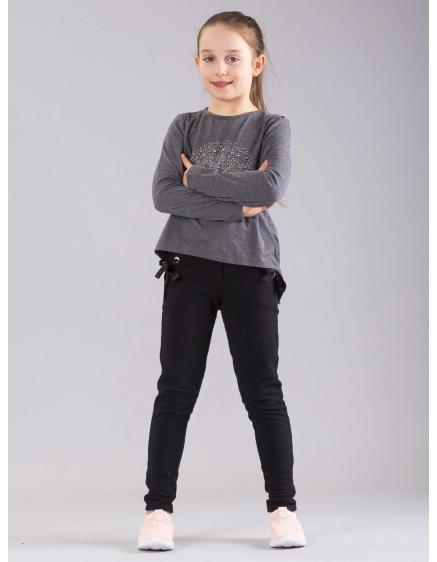Tmavosivá dievčenská blúzka s trblietavou aplikáciou