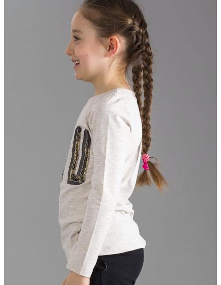 Bézs színű lány blúz applikációval