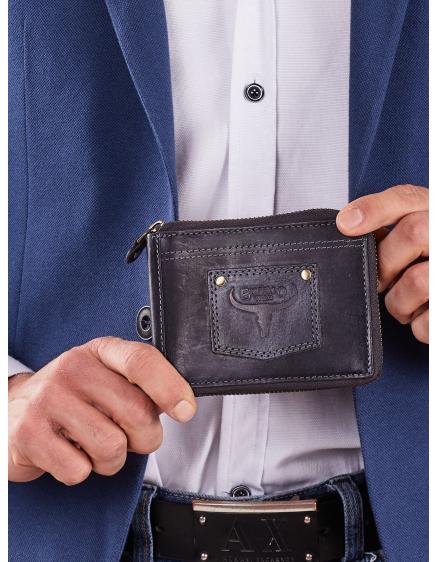 Tmavě modrá pánská kožená peněženka s nášivkou