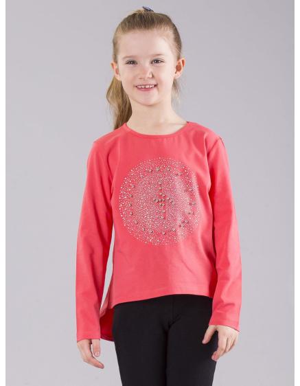 Dívčí halenka v korálové barvě s třpytivou aplikací