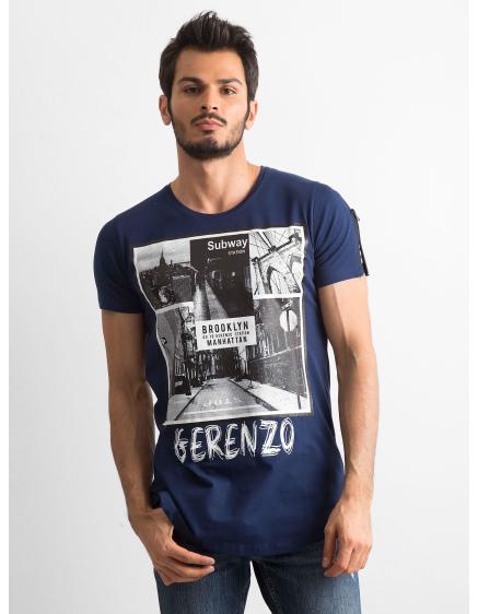 Férfi sötétkék nyomtatott póló