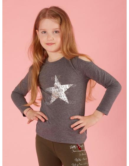 Tmavosivá dievčenská blúzka s kamienkami