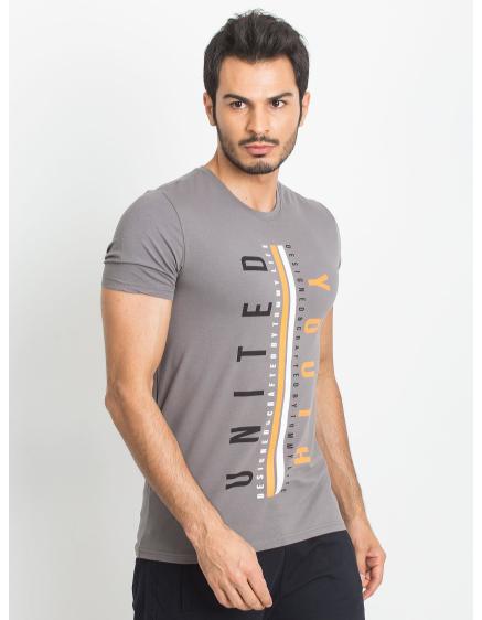 TOMMY LIFE Tmavě šedé pánské tričko s potiskem