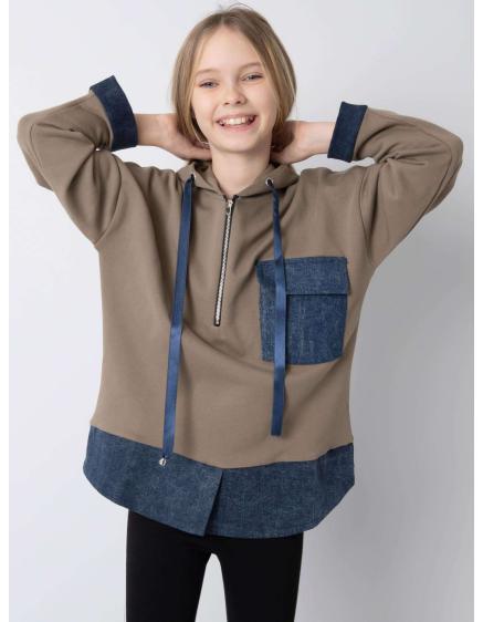 Könnyű khaki blúz lányoknak zsebekkel