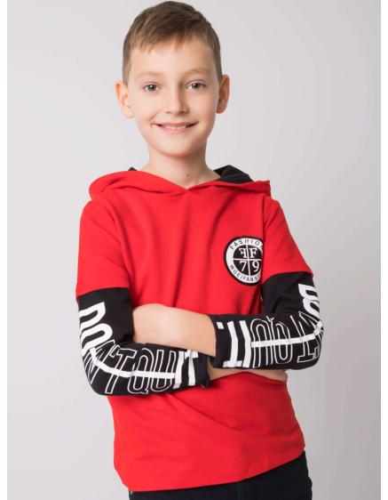 Piros pamut kapucnis pulóver fiúknak