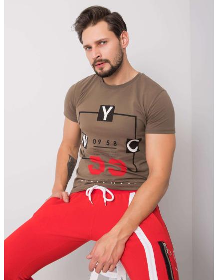 Khaki pánské tričko s textovým potiskem