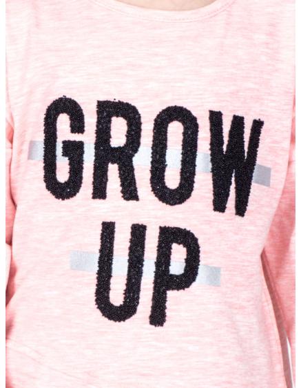 Růžová dívčí bavlněná halenka GROW UP s žebrovaným pasem