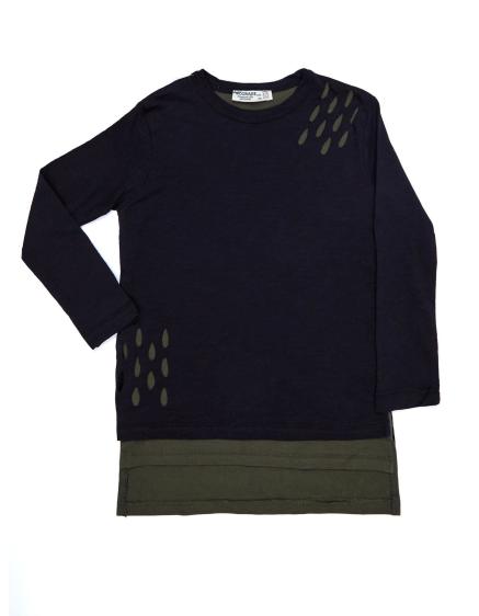 Fekete és khaki színű réteges blúz lányoknak, nyakkivágással