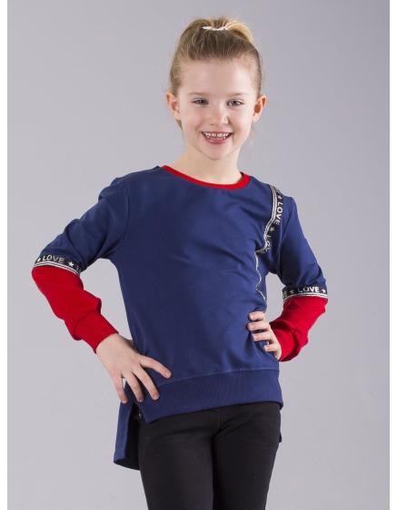 Tengerészkék lány blúz applikációval és betűkkel