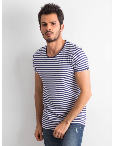 Fehér férfi póló tengerészkék csíkokkal