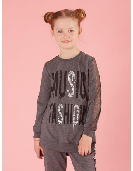 Tmavě šedá dívčí tunika s potiskem