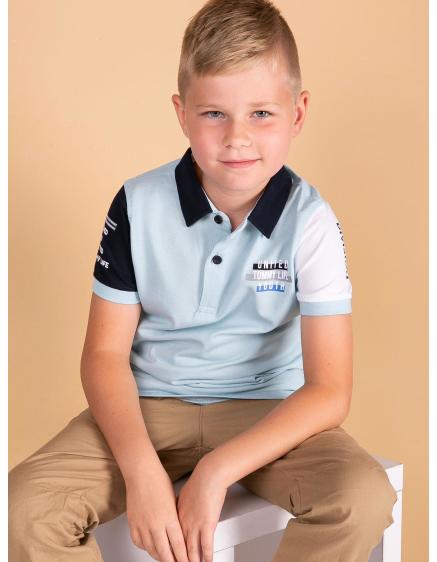 TOMMY LIFE Světle modré bavlněné polo tričko pro chlapce