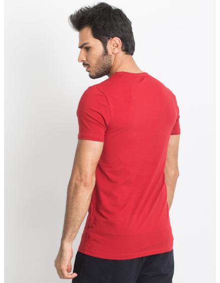 TOMMY LIFE Červené pánské bavlněné tričko