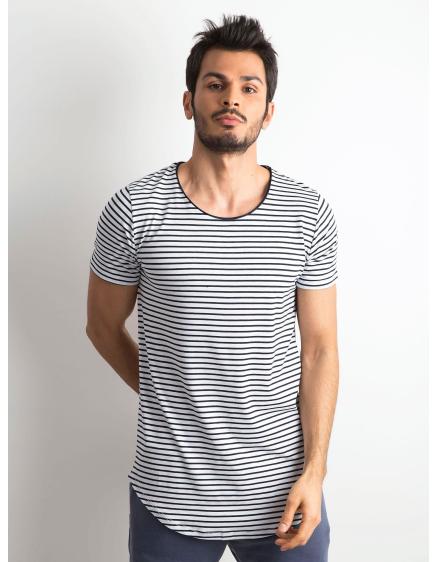 Pánské bílé a námořnické pruhované tričko