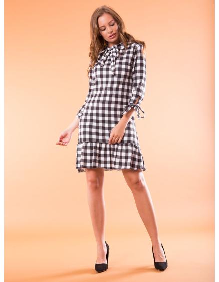 Dámske kockované šaty s viazankou SIERRA black