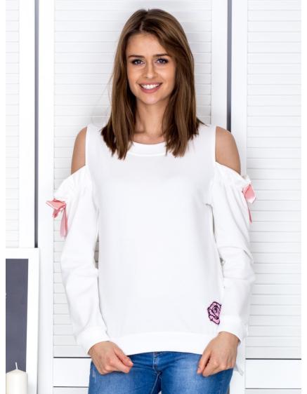 Női CUT pulóver szalagokkal, ekrü színű