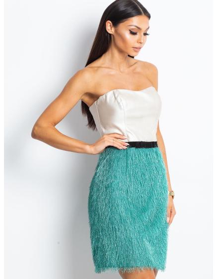 Dámské šaty s třásněmi KIMBERLY béžové a zelené 