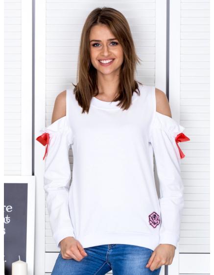 Női CUT pulóver szalagokkal fehér