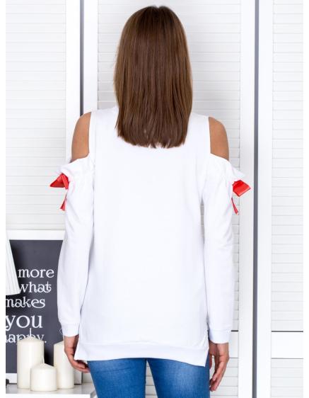 Női CUT pulóver szalagokkal fehér