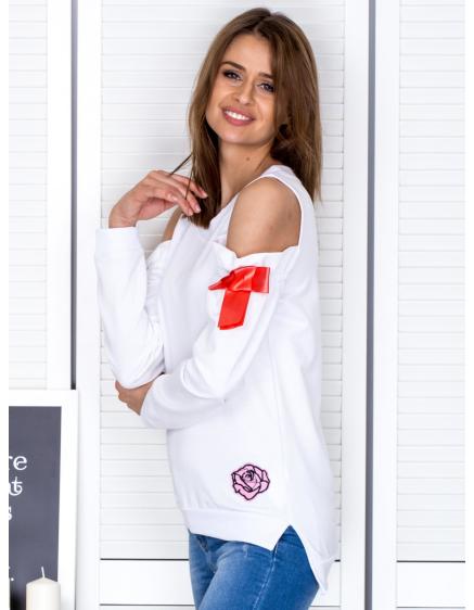 Női CUT pulóver szalagokkal fehér