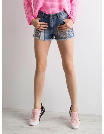 Dámske džínsové šortky s výšivkou VIAN modré