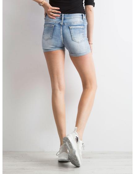 Női farmer rövidnadrág FLOWERS kék színű foltokkal