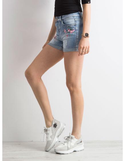 Női farmer rövidnadrág FLOWERS kék színű foltokkal