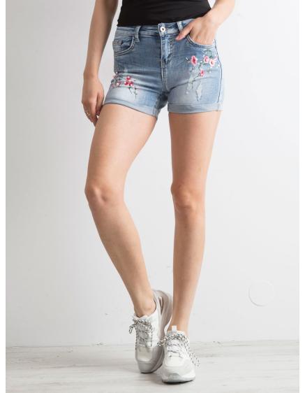 Női farmer rövidnadrág FLOWERS kék színű foltokkal