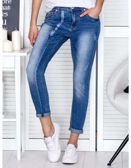 Dámske džínsy s ozdobným zipsom QITA modré