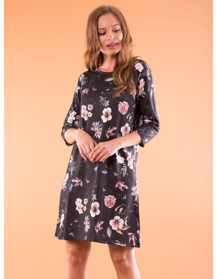 Dámské šaty s květinovým vzorem oversize FLOWEE černé  