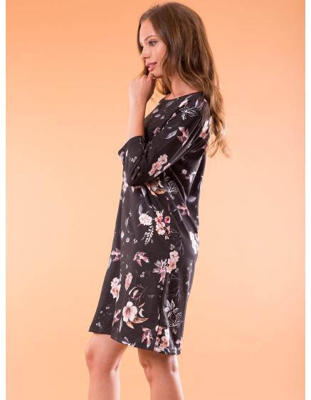 Dámské šaty s květinovým vzorem oversize FLOWEE černé  