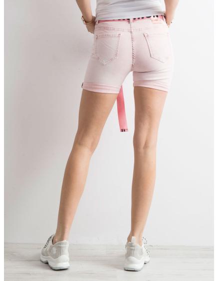 Dámské bermudy džínové s páskem KRYSTAL růžové 