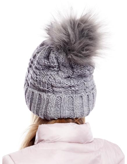 Dámská čepice s kožešinovou aplikací tmavě šedá 