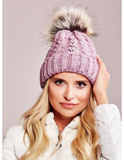 Női sapka szőrmés applikációval rózsaszín