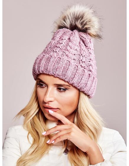 Női sapka szőrmés applikációval rózsaszín