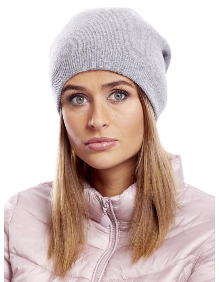 Női sapka szőrmebimbóval világosszürke