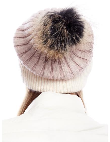 Dámská čepice s kožešinovou bambulí pruhovaná hnědá 
