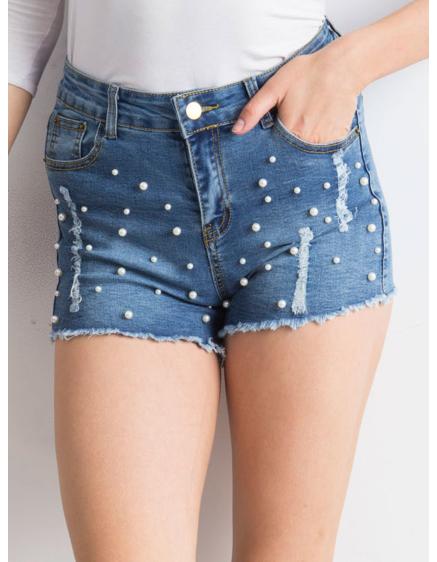 Dámske džínsové šortky s perlami POLI modré