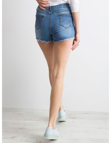 Dámske džínsové šortky s perlami POLI modré