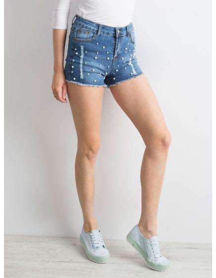 Dámske džínsové šortky s perlami POLI modré