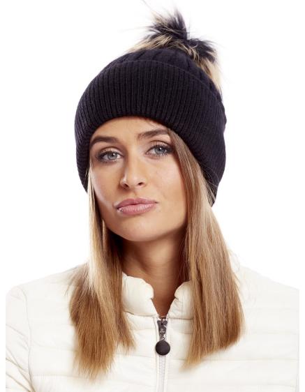 Dámská čepice s lemem žebrovaná černá 