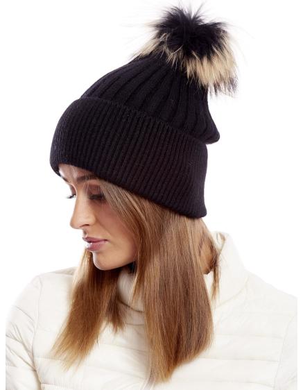 Dámská čepice s lemem žebrovaná černá 
