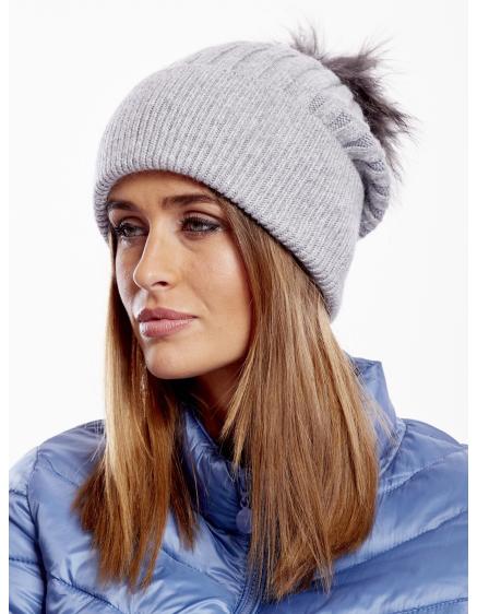 Dámská čepice s lemem žebrovaná šedá 