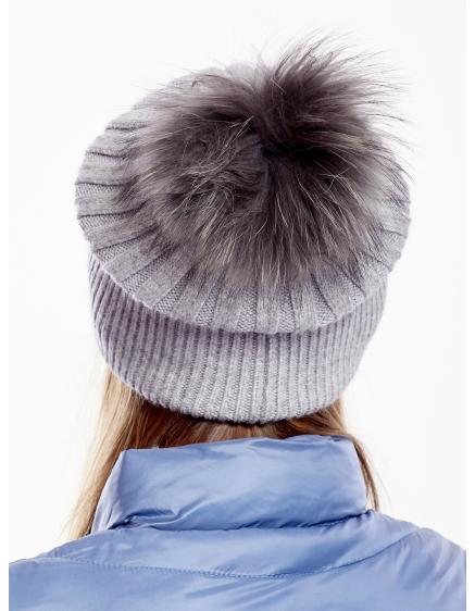 Dámská čepice s lemem žebrovaná šedá 