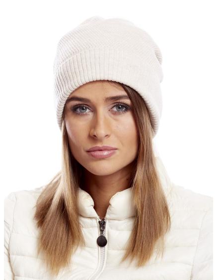 Női széles karimájú sapka szőrmés pomponnal bézs színben