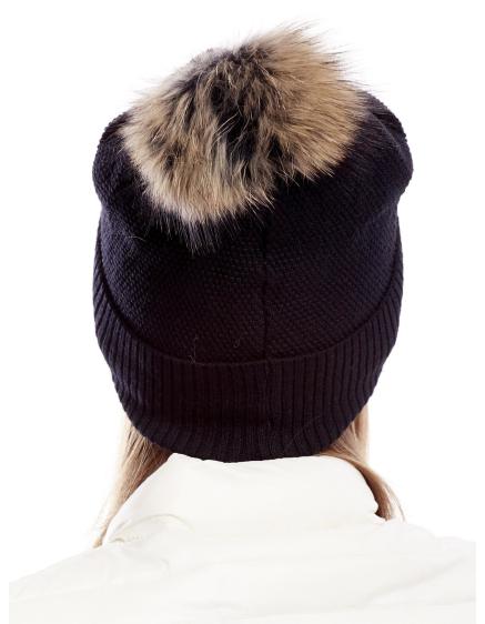 Női széles karimájú sapka szőrmés pomponnal fekete