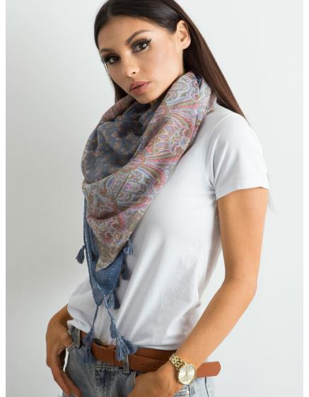 Női nyomtatott sál bojtokkal JUSTIN kék